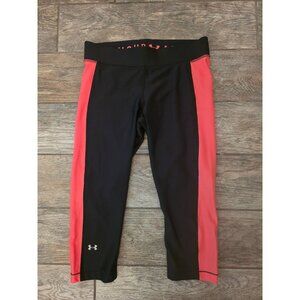 Under Armour Ladies Black Coral Cropped Compression Heatgear Leggings L